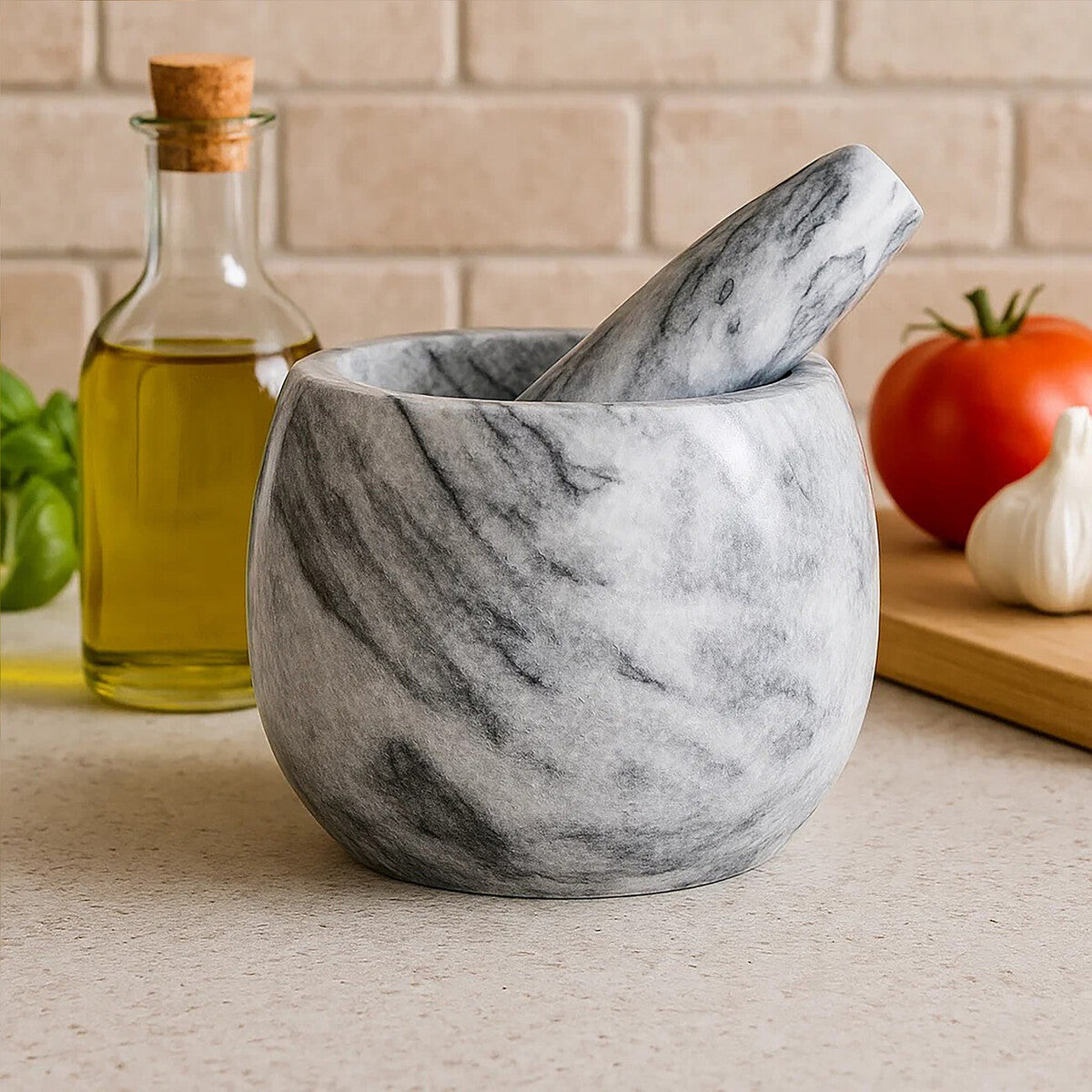 Grey Marble Clean Sided Mortar and Pestle | Salerno