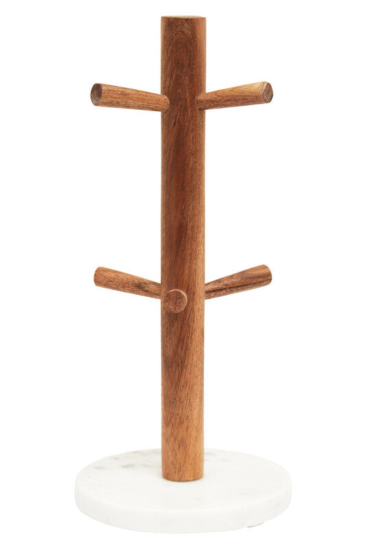 Acacia Wood and White Marble Mug Tree | Monzaro