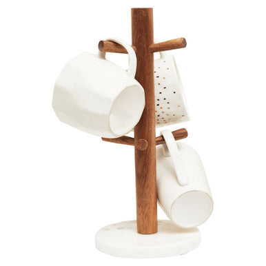 Monzaro Acacia Wood And White Marble Mug Tree