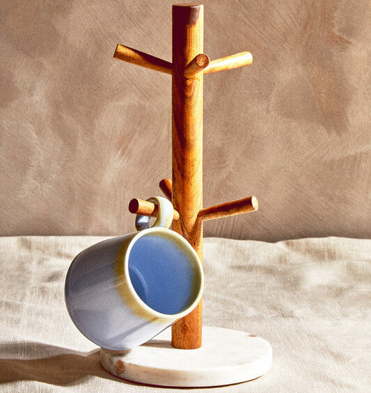 Acacia Wood and White Marble Mug Tree | Monzaro
