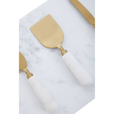 Marina White And Gold Cheese Board And Knife Set