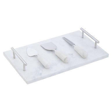 Marina White Marble Cheese Board And Knife Set