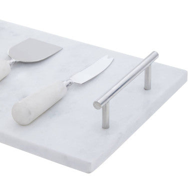 Marina White Marble Cheese Board And Knife Set