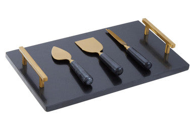 Marina Black And Gold Cheese Board And Knife Set