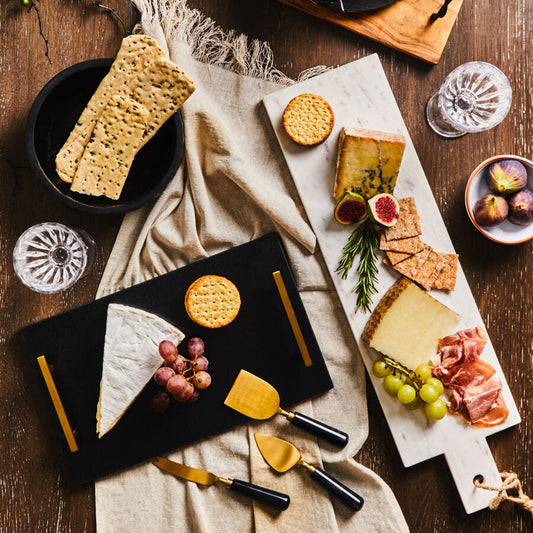 Marina Black And Gold Cheese Board And Knife Set
