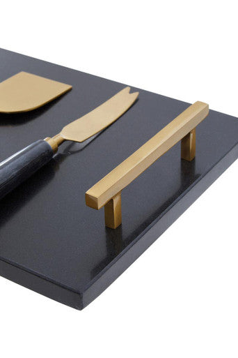 Marina Black And Gold Cheese Board And Knife Set