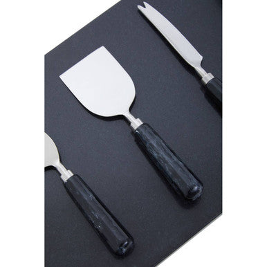 Marina Black Marble Cheese Board And Knife Set