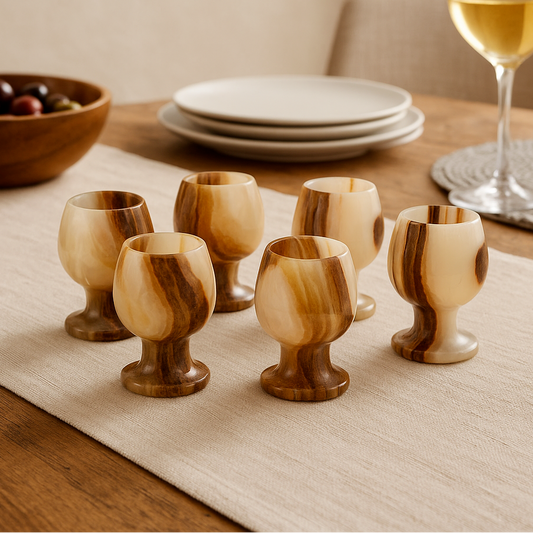 Marmore Set Of Six Onyx Shot Or Liqueur Glasses