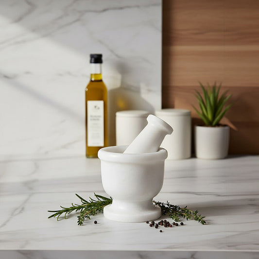 Marmore White Marble Mortar And Pestle