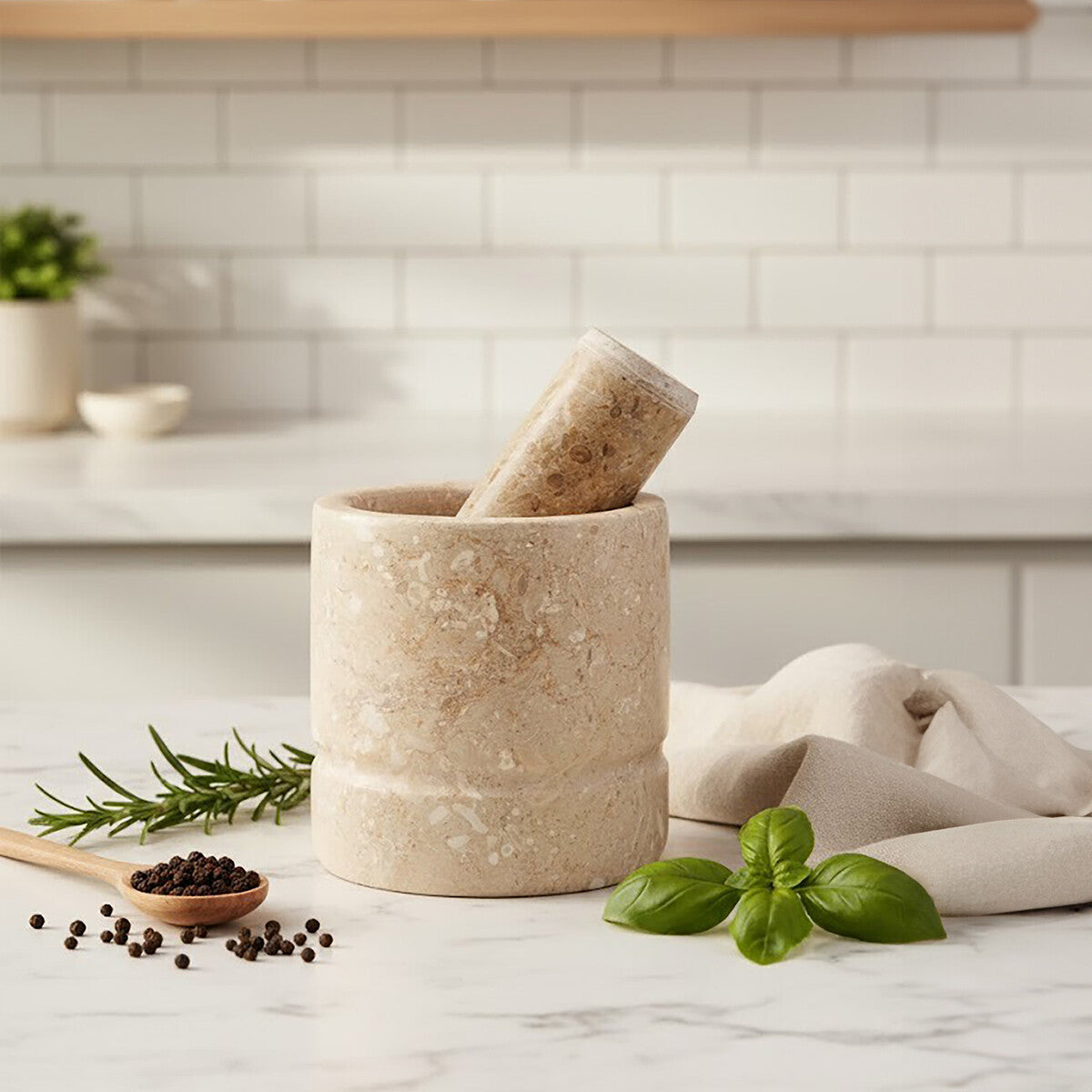 Marmore Cream Marble Mortar And Pestle