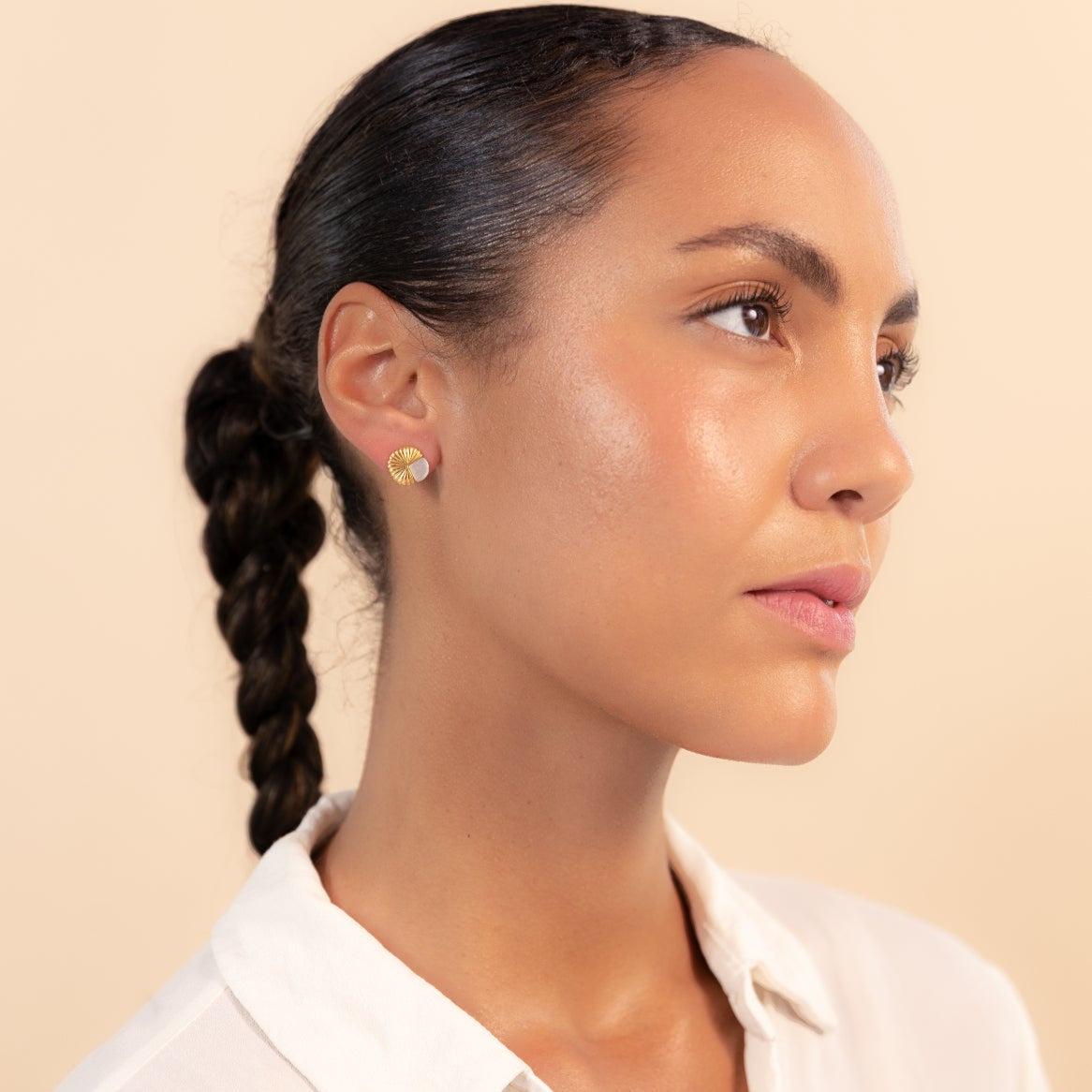 Gold Eclipse Deco Moonstone Studs