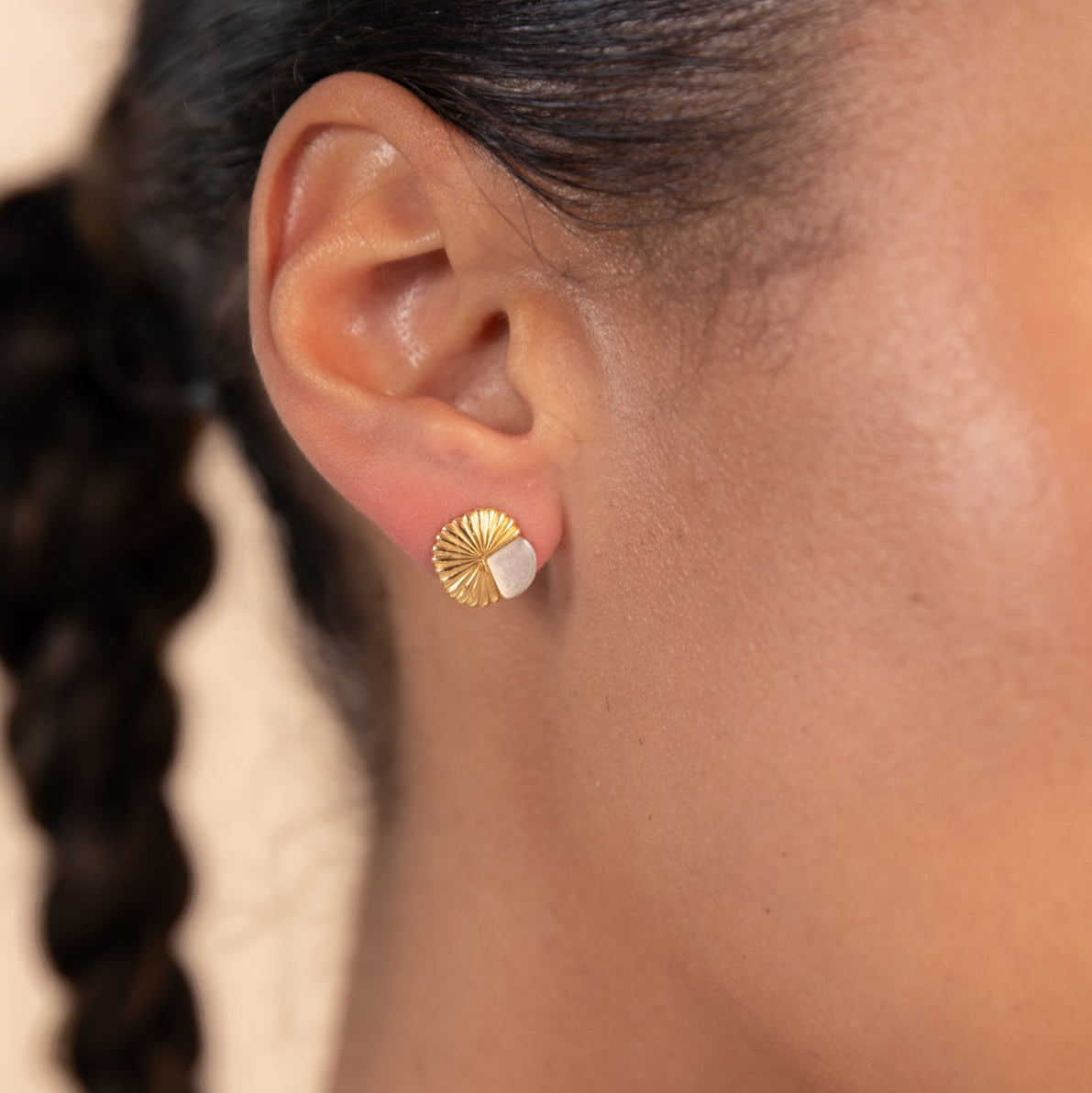 Gold Eclipse Deco Moonstone Studs