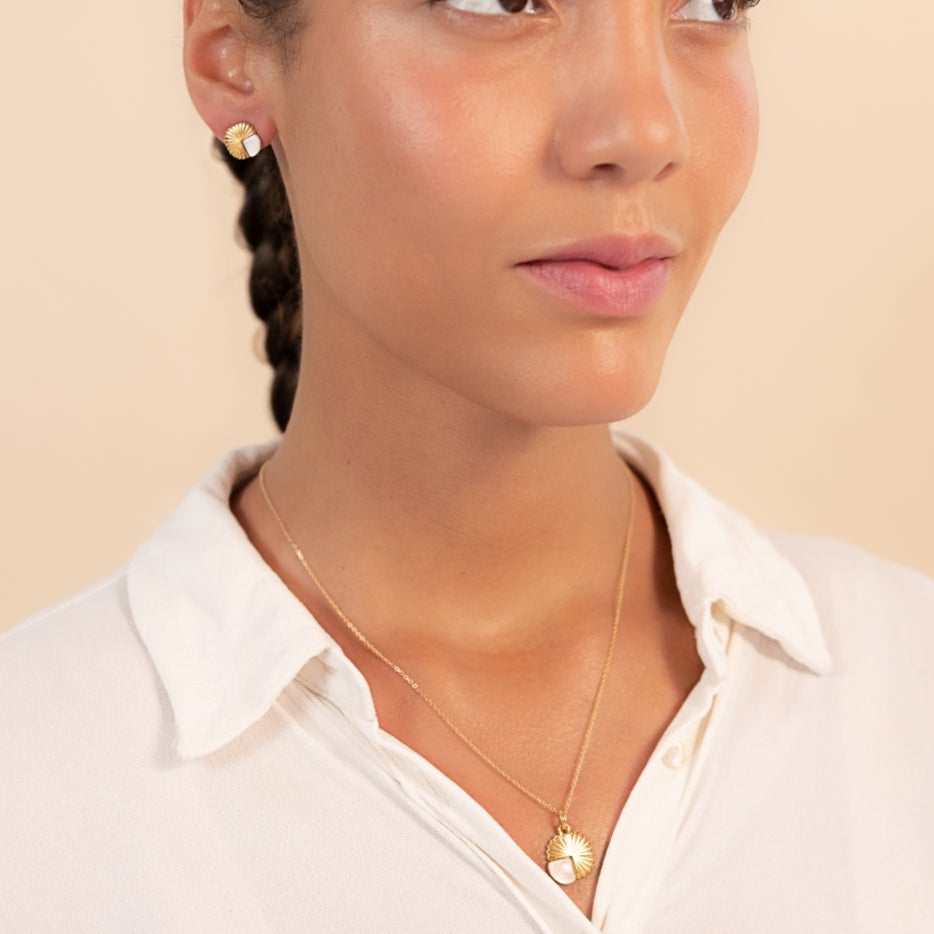 Gold Eclipse Deco Moonstone Studs