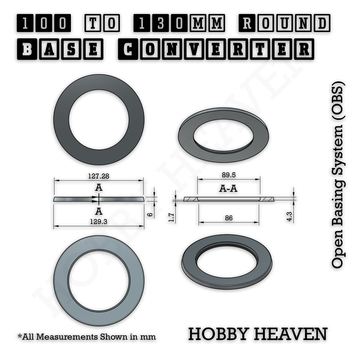 Round to Round Base Converters 3D Print Full Range