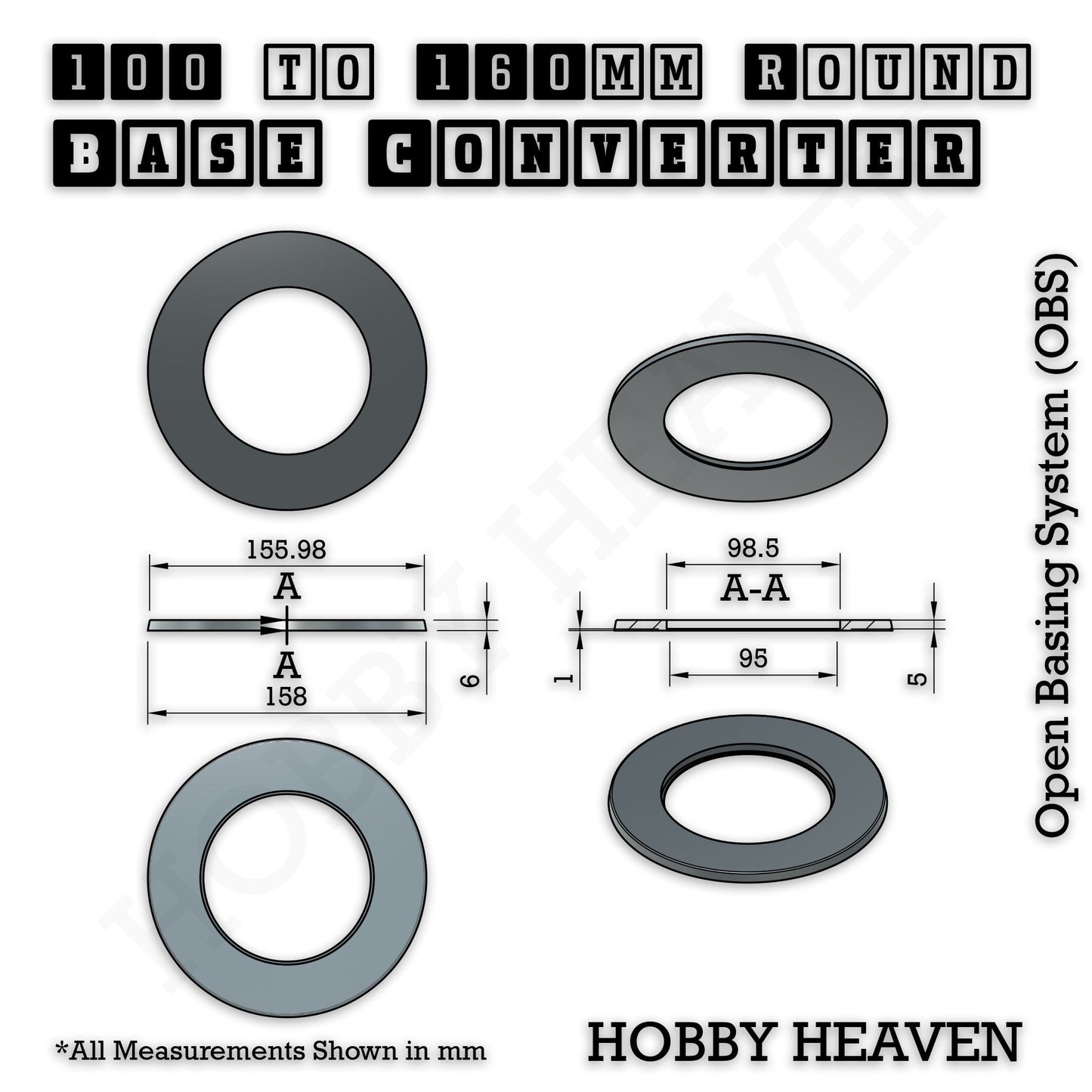 Round to Round Base Converters 3D Print Full Range