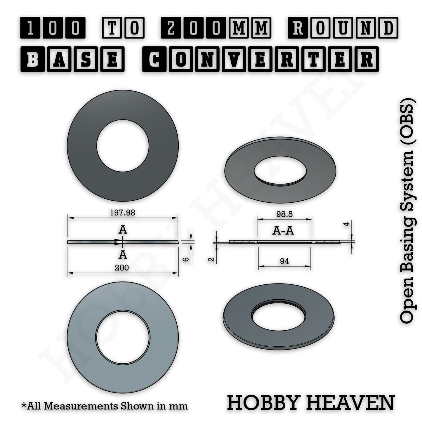 Round to Round Base Converters 3D Print Full Range
