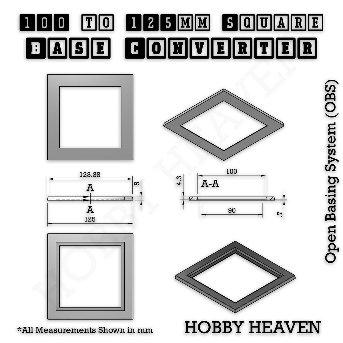 Square to Square Base Converters 3D Print Full Range