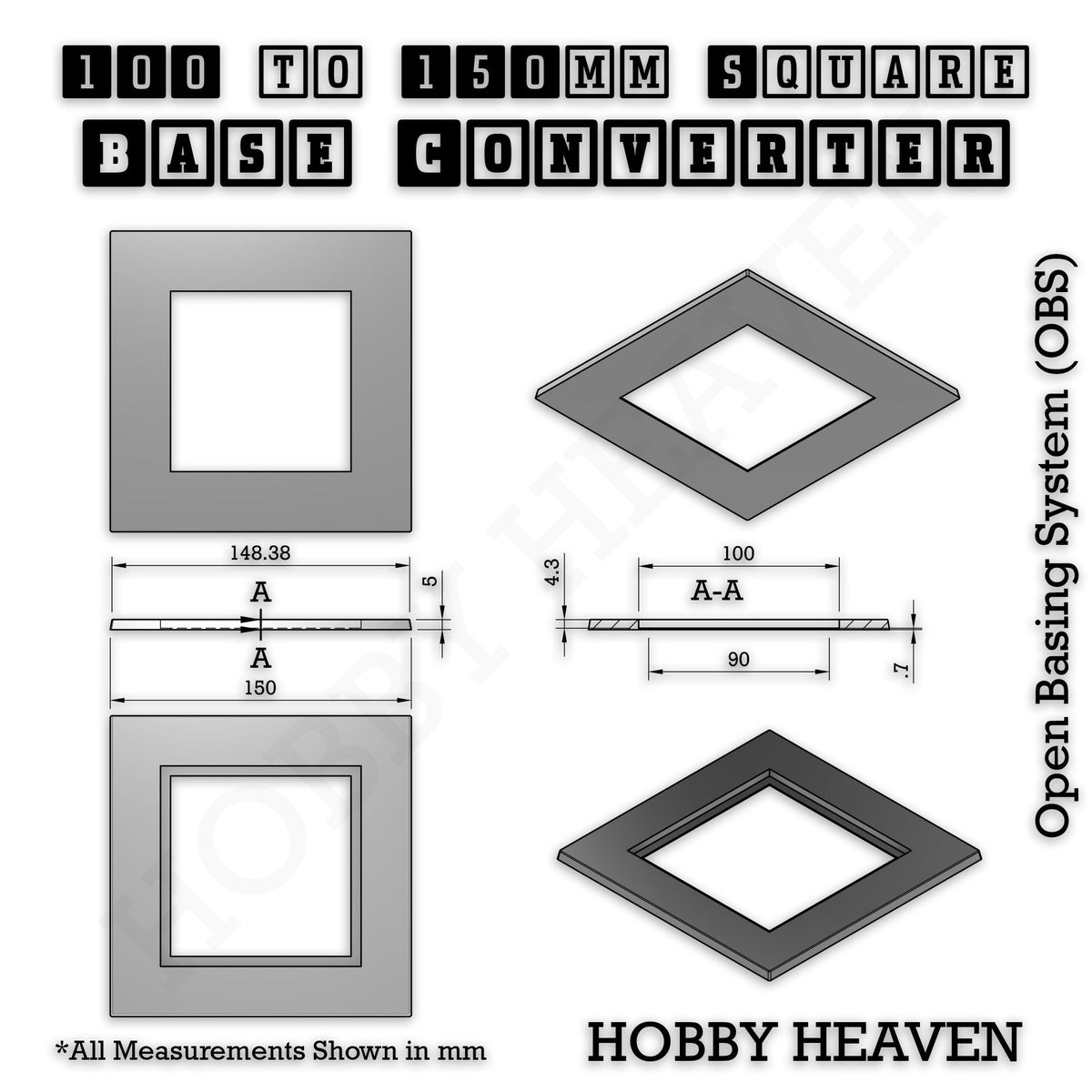 Square to Square Base Converters 3D Print Full Range