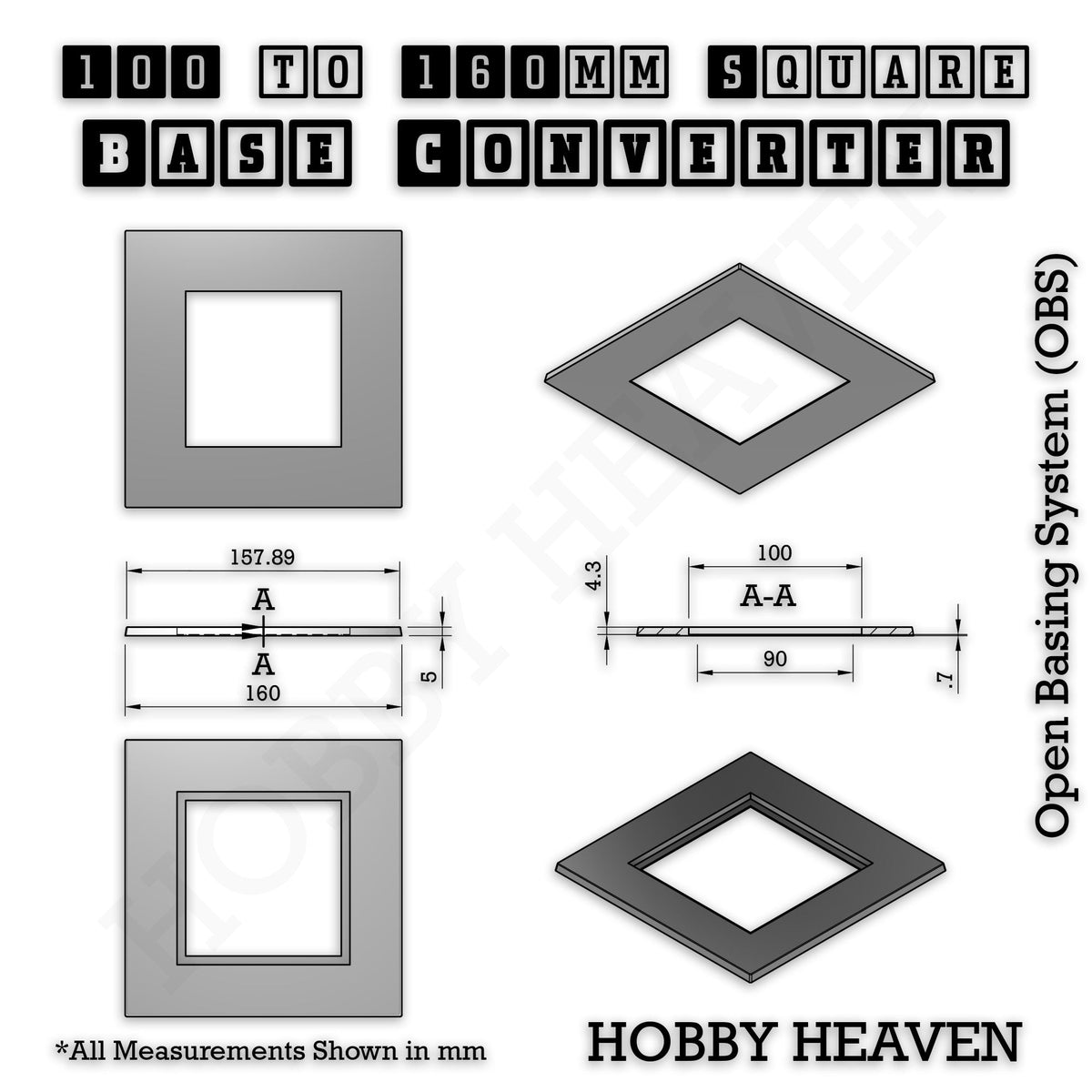 Square to Square Base Converters 3D Print Full Range