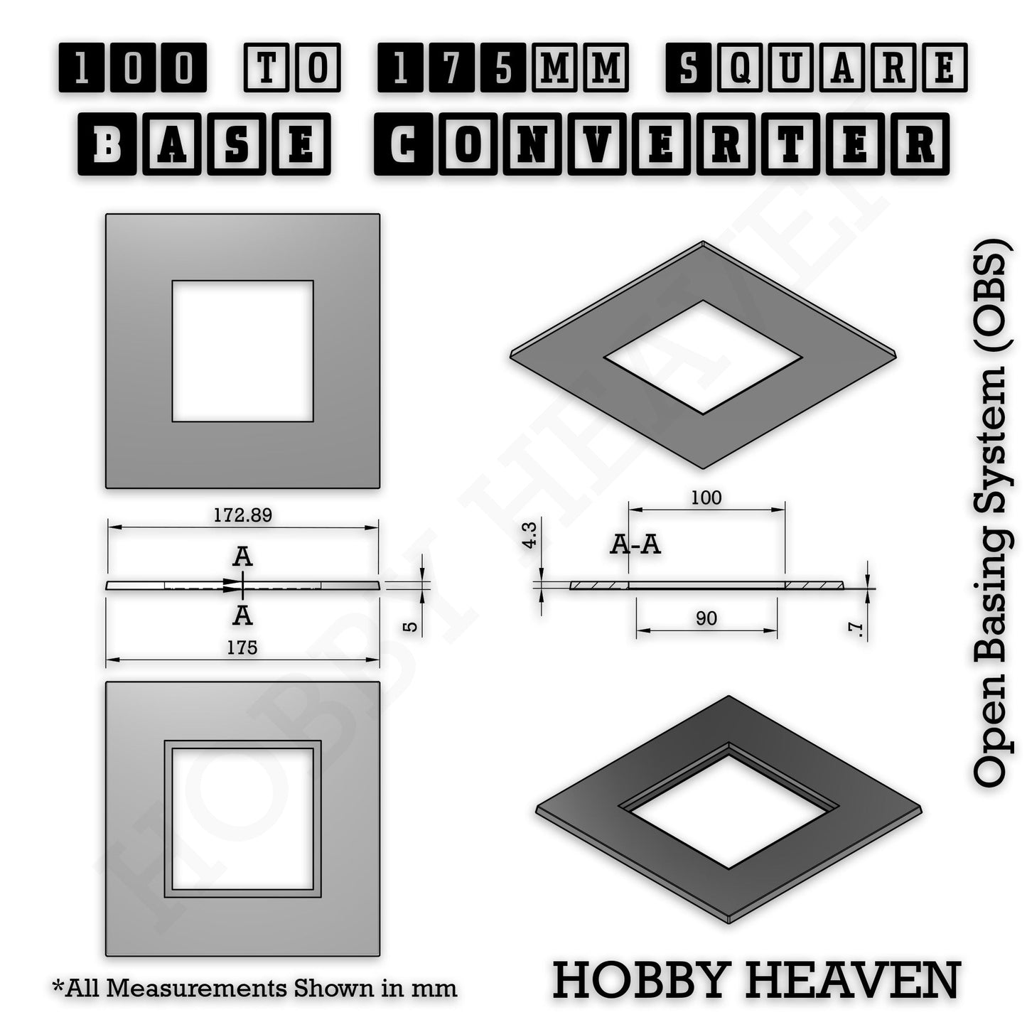 Square to Square Base Converters 3D Print Full Range