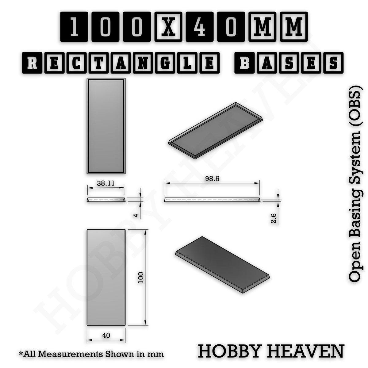 Rectangle Bases Medium Sizes - 75x30mm to 125x40mm and up to 100x90mm Wide - 3D Print Tabletop Games