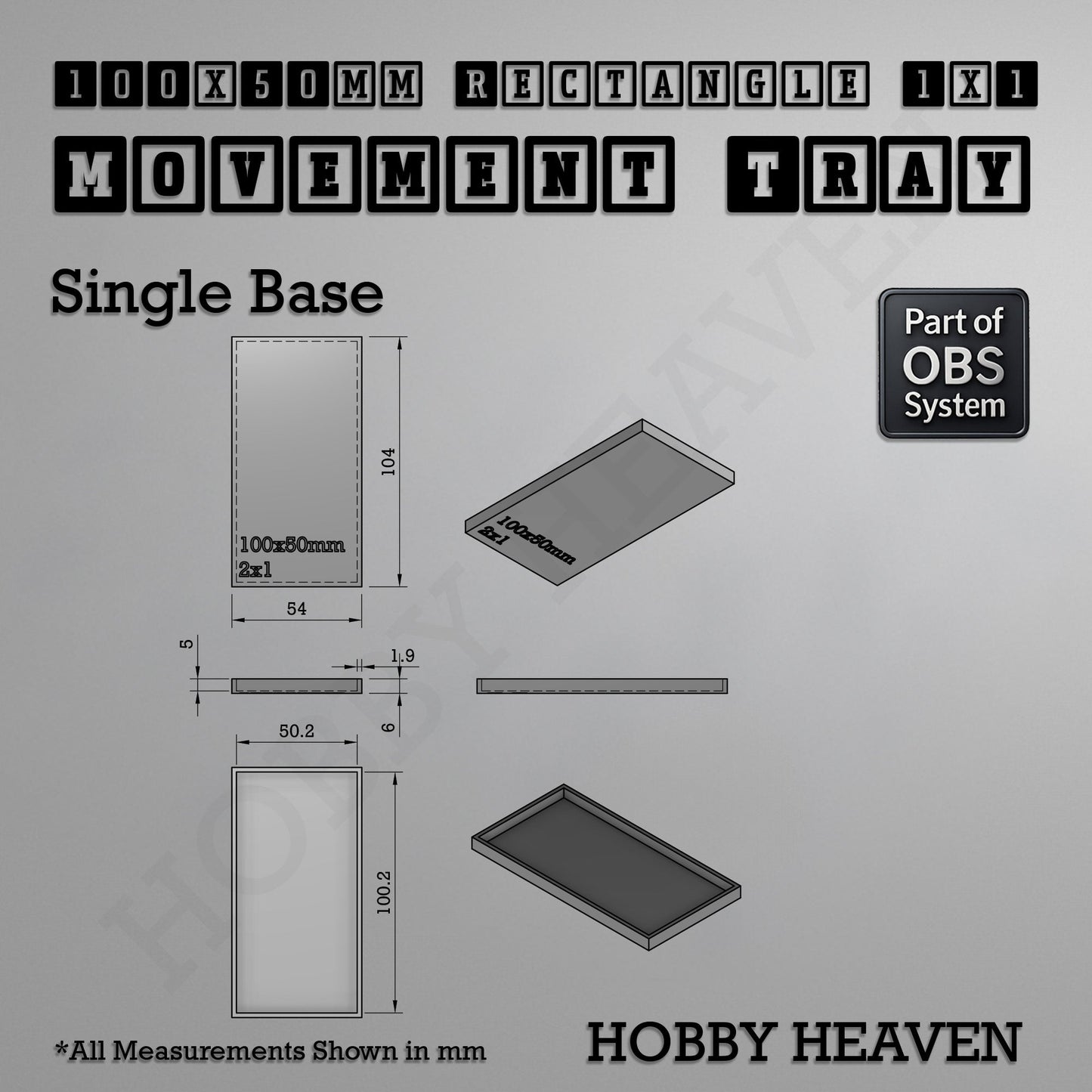 Rectangle Movement Trays | Cavalry & Monsters | 50×25-100×60mm | OBS System