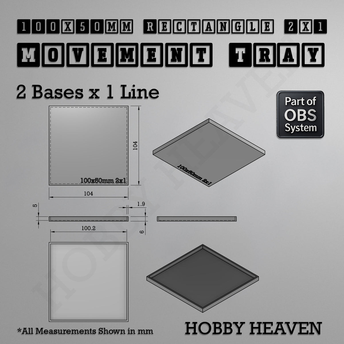 Rectangle Movement Trays | Cavalry & Monsters | 50×25-100×60mm | OBS System