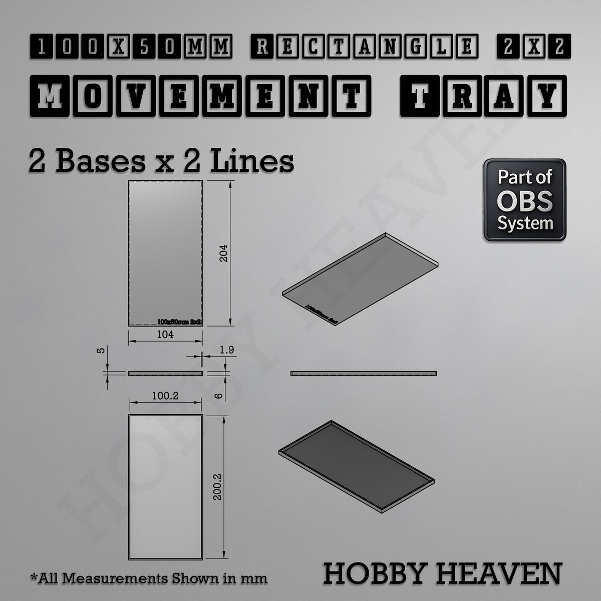 Rectangle Movement Trays | Cavalry & Monsters | 50×25-100×60mm | OBS System