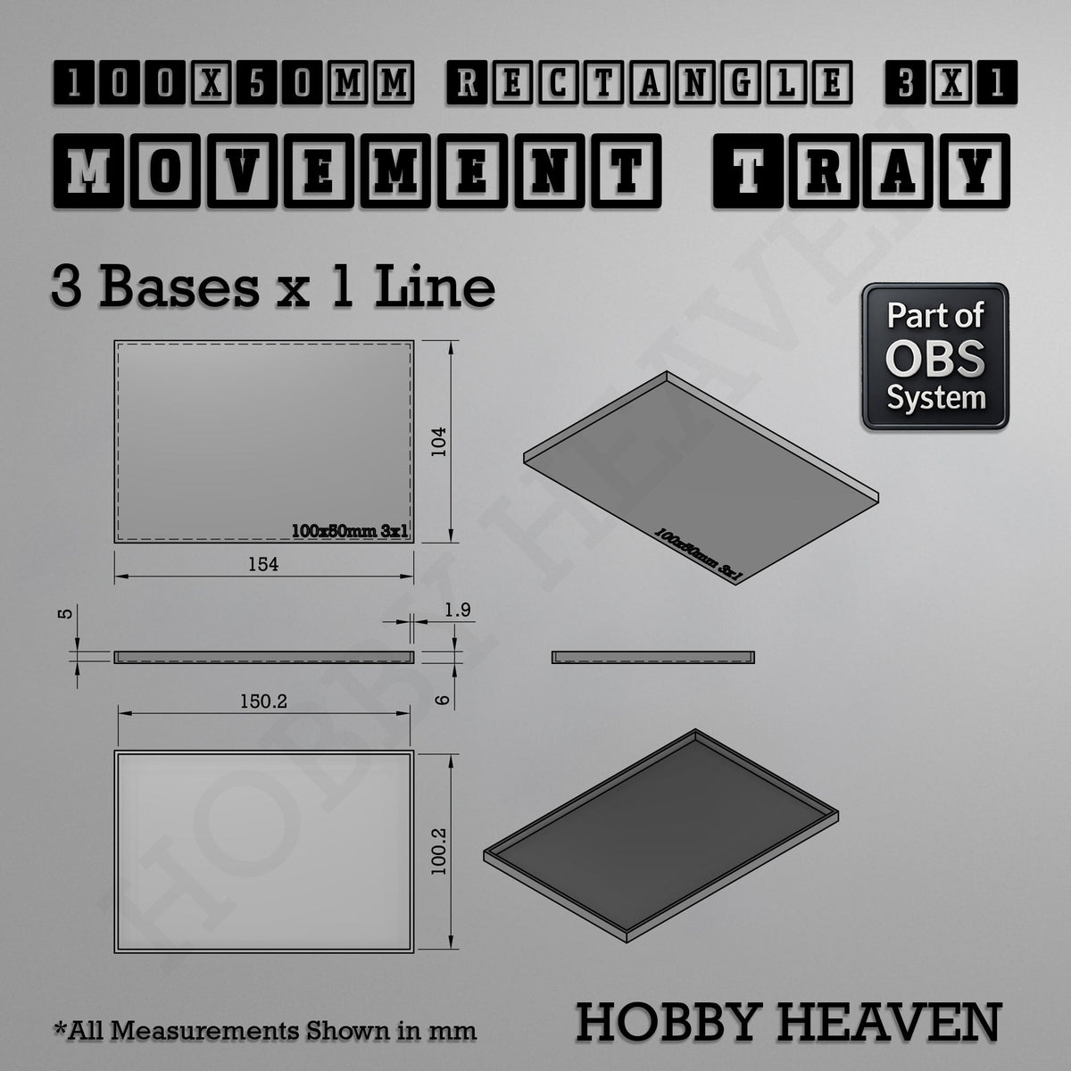 Rectangle Movement Trays | Cavalry & Monsters | 50×25-100×60mm | OBS System