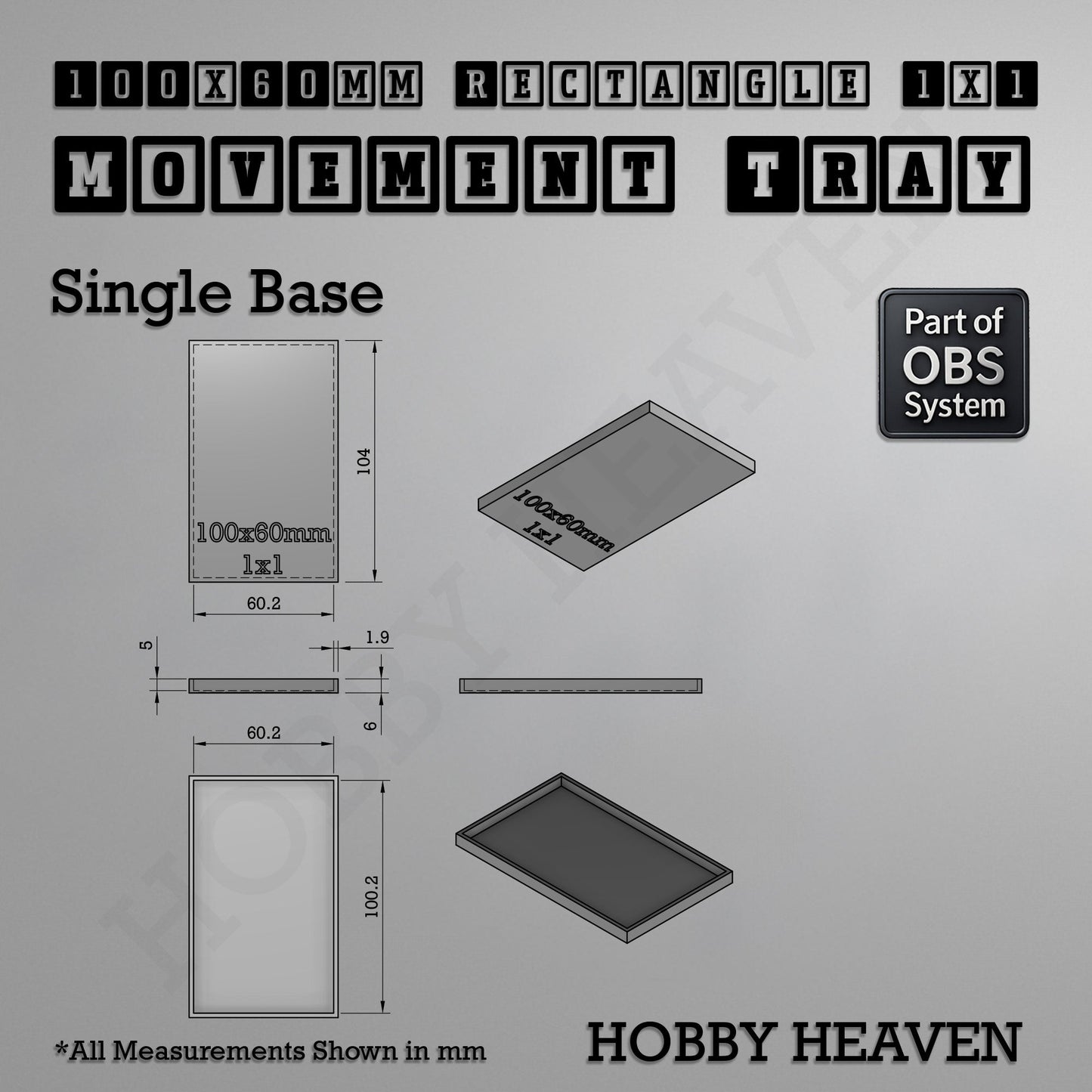Rectangle Movement Trays | Cavalry & Monsters | 50×25-100×60mm | OBS System