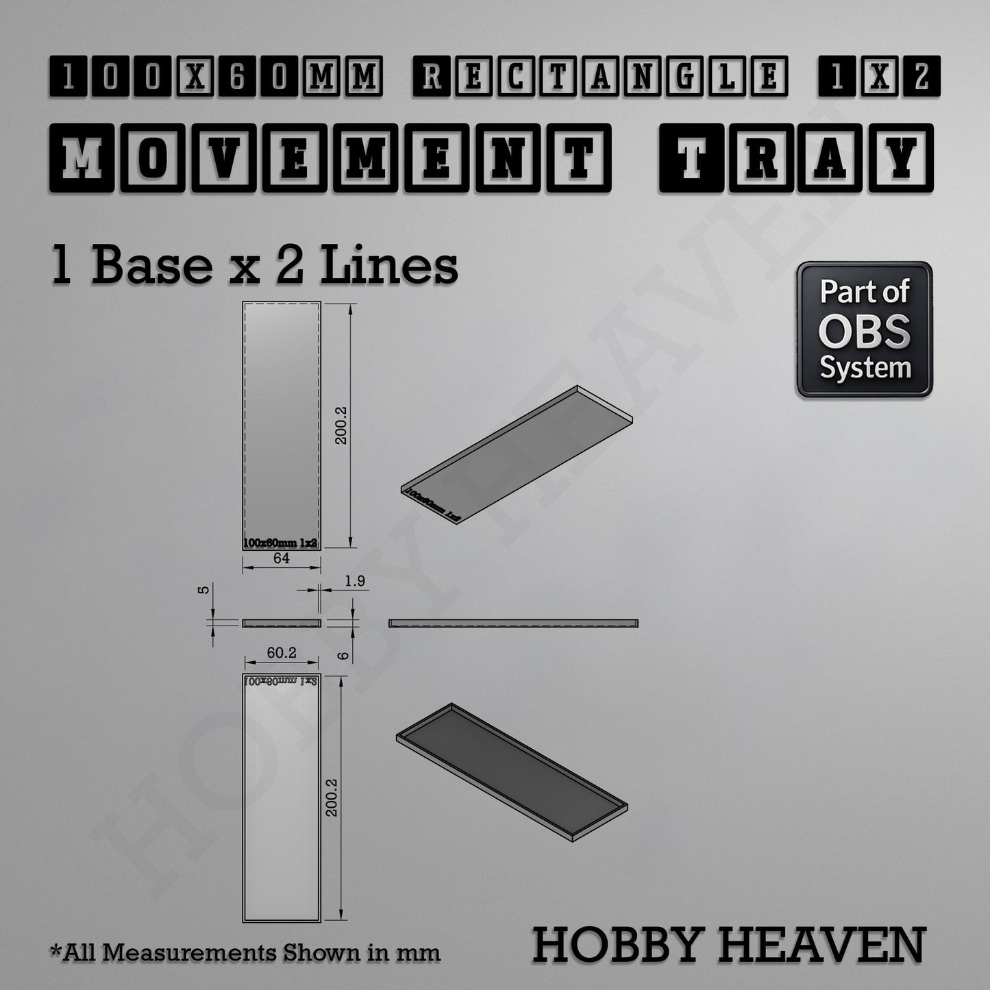 Rectangle Movement Trays | Cavalry & Monsters | 50×25-100×60mm | OBS System