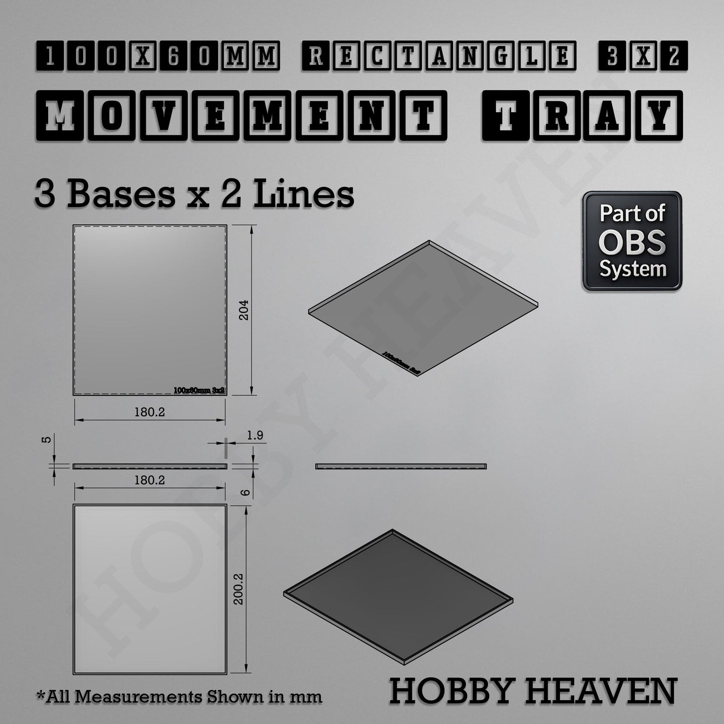 Rectangle Movement Trays | Cavalry & Monsters | 50×25-100×60mm | OBS System