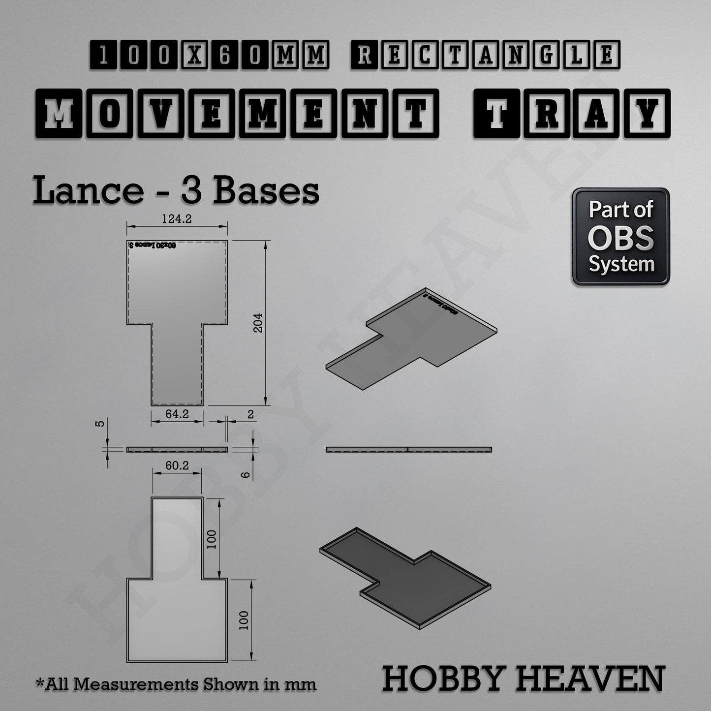 Rectangle Movement Trays | Cavalry & Monsters | 50×25-100×60mm | OBS System
