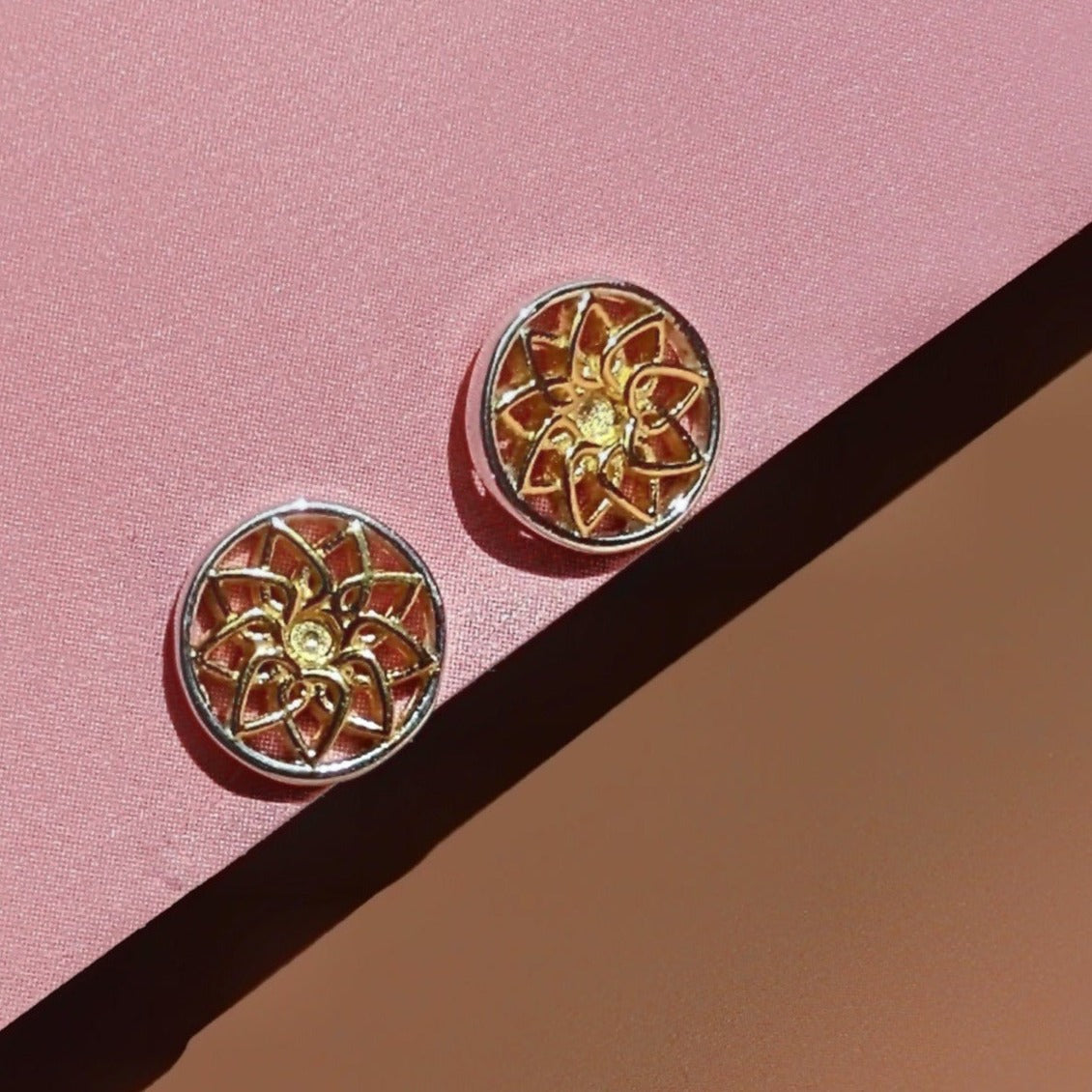 Mandala Gold and Silver Stud Earrings