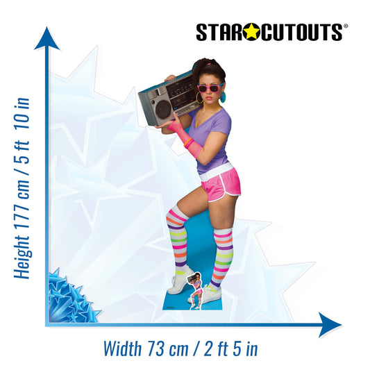 SC1023 80's Neon Boombox Girl Cardboard Cut Out Height 177cm