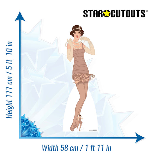 SC1026 Gatsby 1920s Beige Flapper Girl Cardboard Cut Out Height 177cm