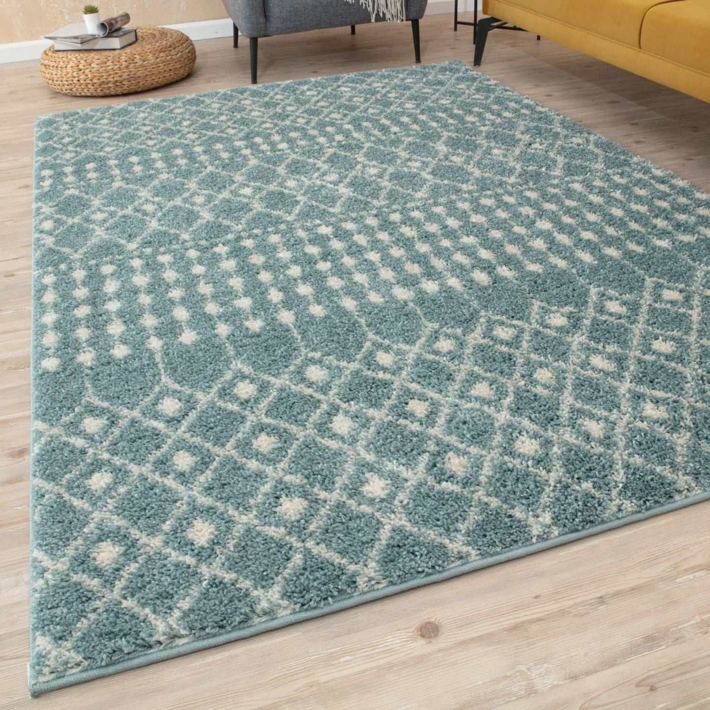 Moroccan Duck Egg Blue Shaggy Rug | 1050
