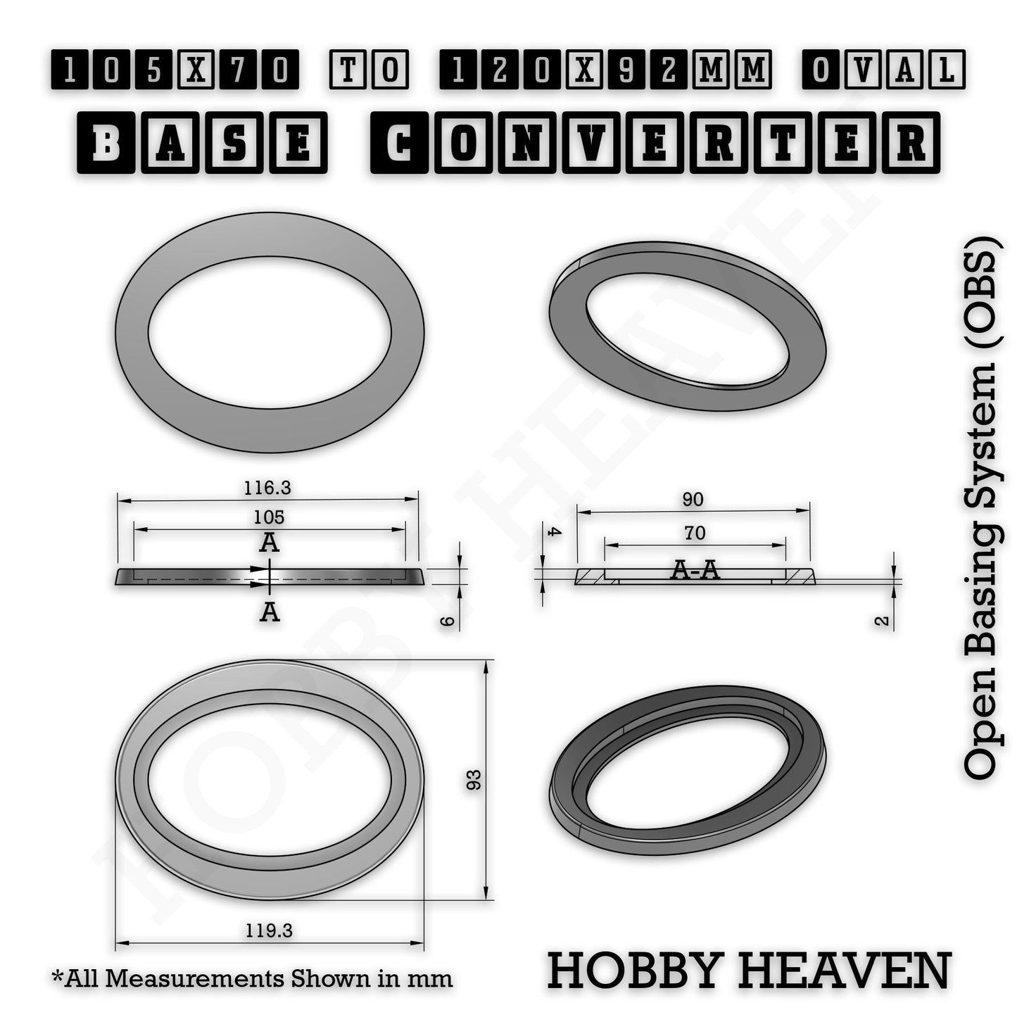 Oval to Oval Bases Size Converters 3D Print Full Range
