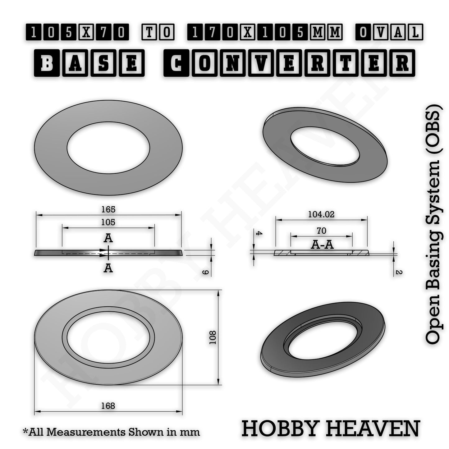 Oval to Oval Bases Size Converters 3D Print Full Range