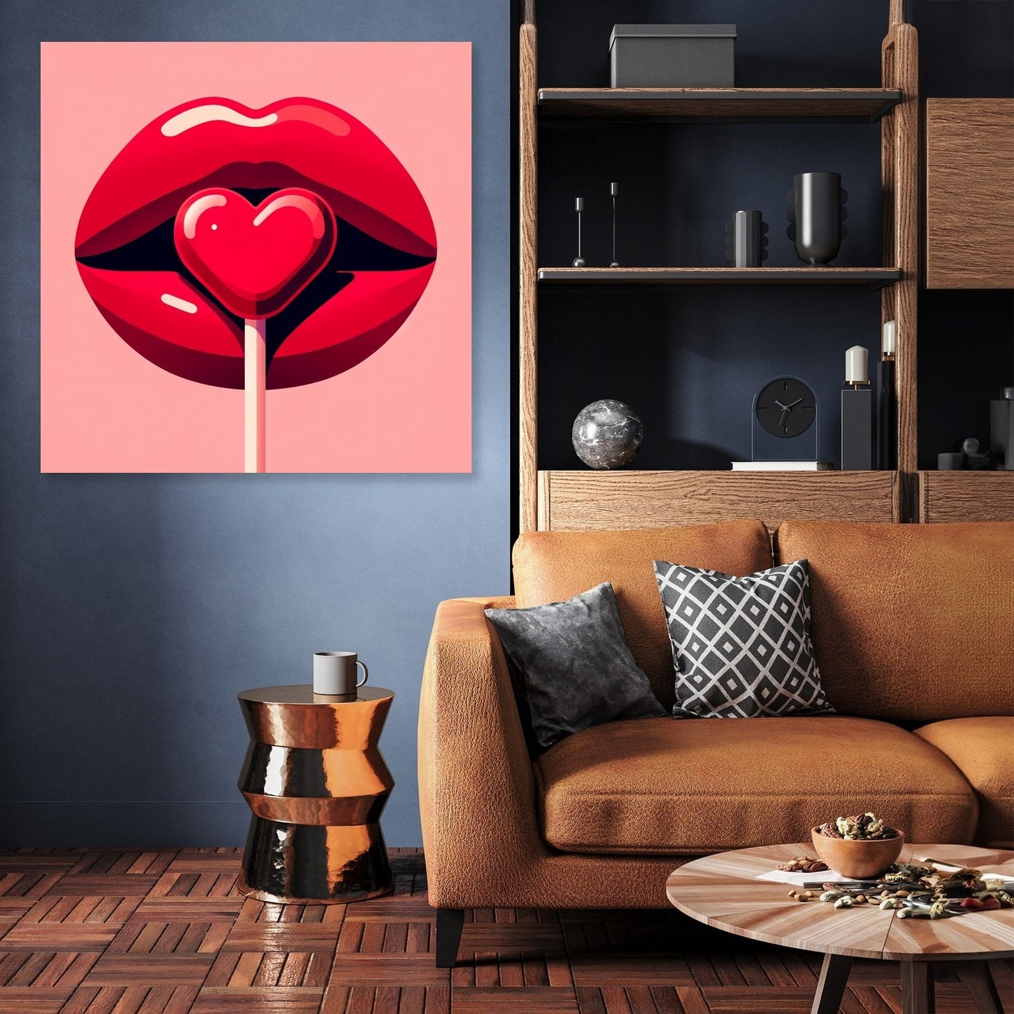 Flat Illustration Red Lips Canvas