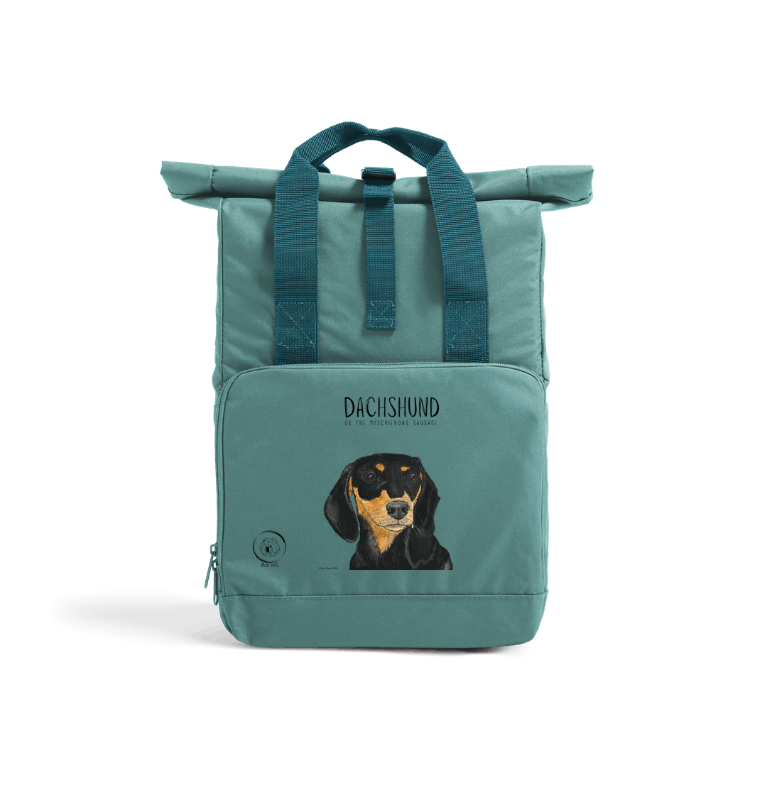 Back & Tan Dachshund Roll-Top Backpack – Small Dog, Big Adventure!