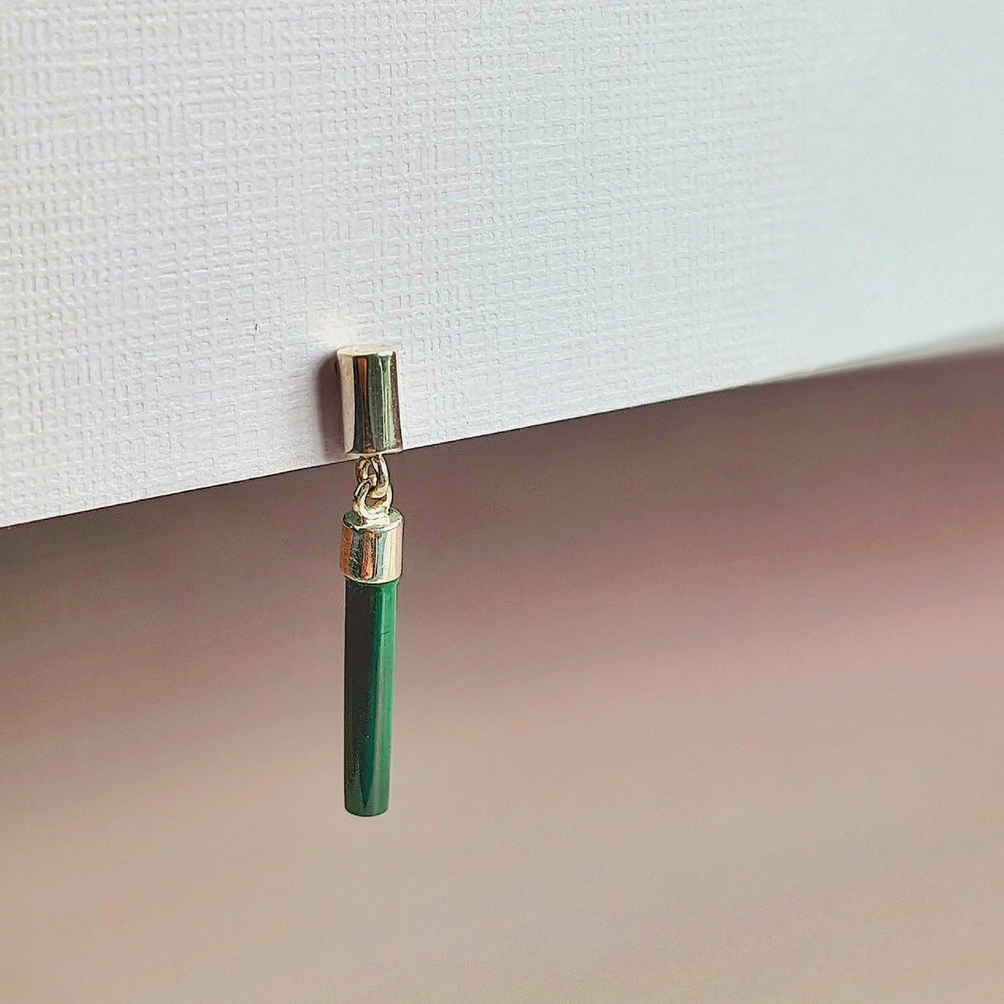 Malachite Green Drop Bar Sterling Silver Earrings