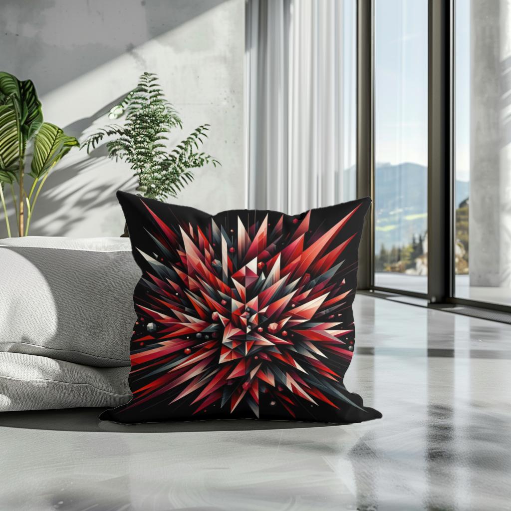 Fiery Embrace: Geometric Passion Cotton Cushion