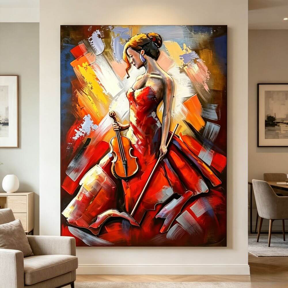 Handcrafted Elegant Woman with Cello 3D Metal Wall Art for Home & Office Decor