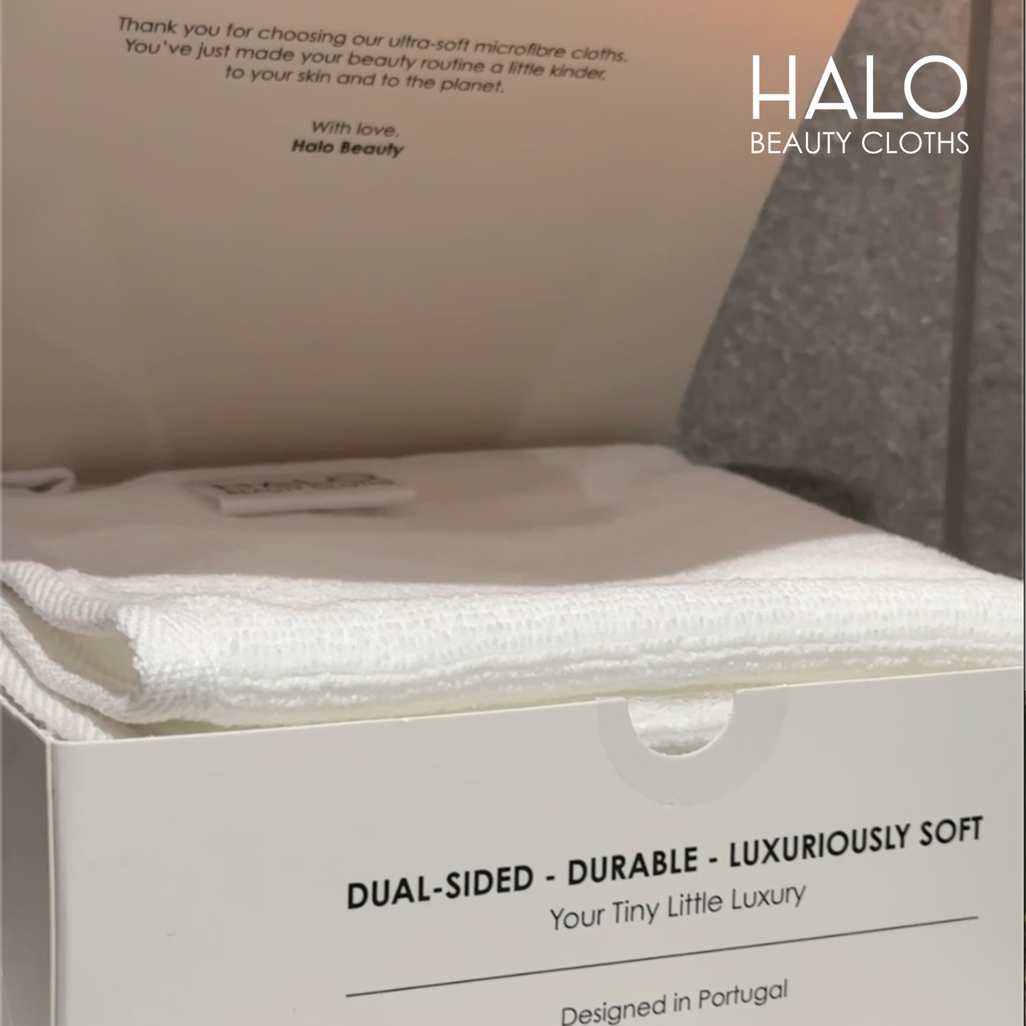 HALO Beauty Cloths – Ultra-Soft Dual-Sided Microfibre Makeup Remover Cloths (5 Pack) | Reusable, Gentle Cleansing | Luxuriously Soft | 5 Pack (30 x 30 cm)