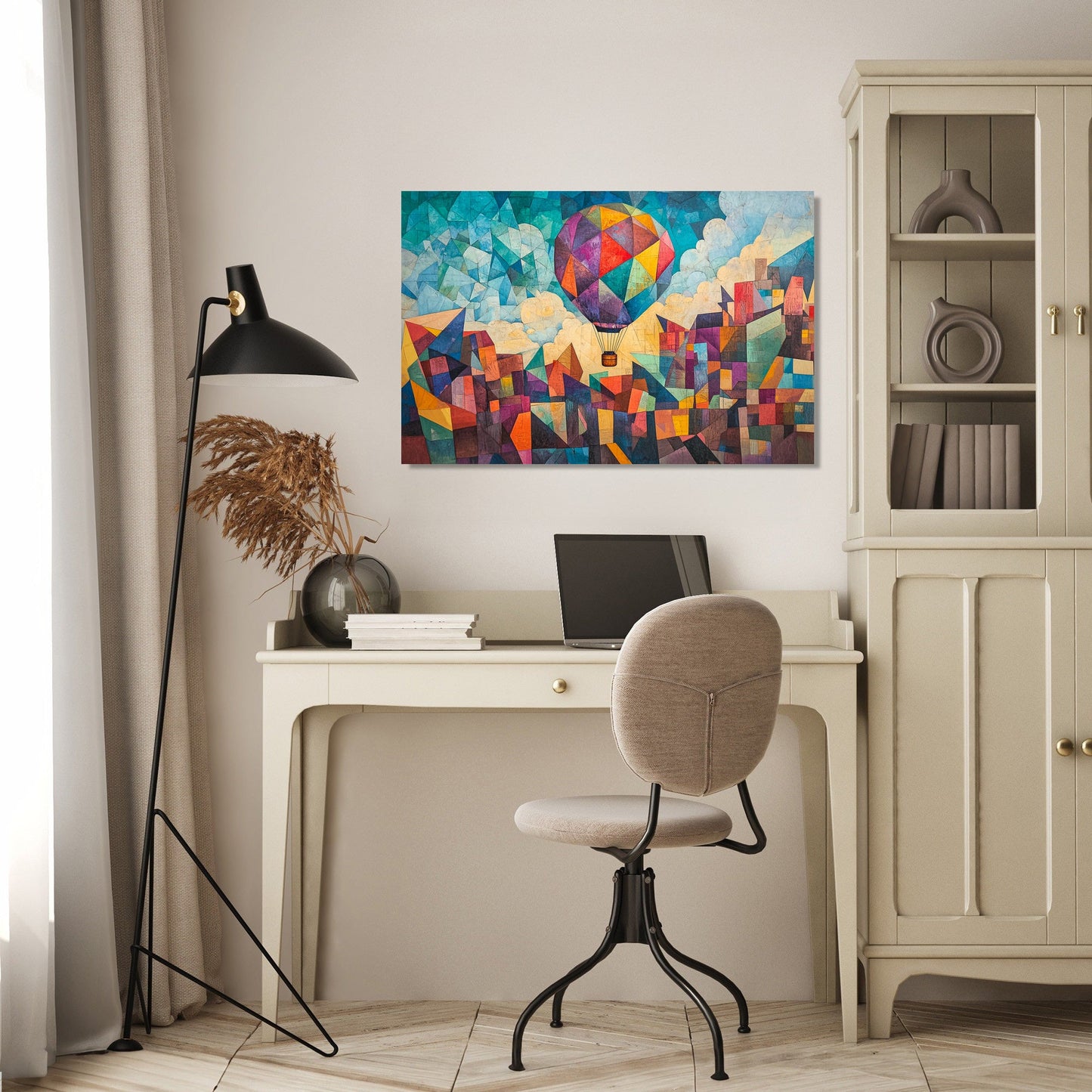 Balloon Over Geometric Canvas