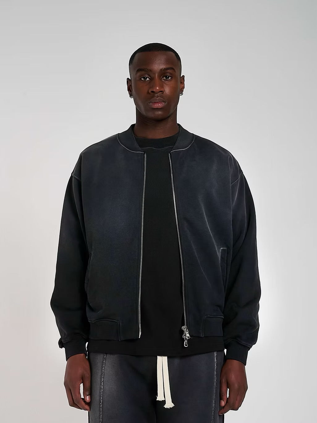 BLANK HEAVYWEIGHT FADE OUT BOMBER JACKET BLACK