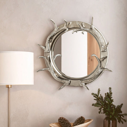 Stag Antler Steel and Nickel Finish Wall Mirror