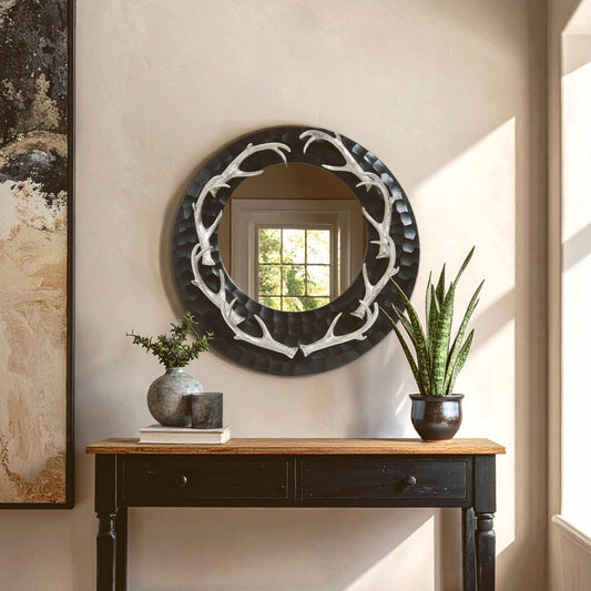 Stag Antler Brown and Nickel Finish Wall Mirror