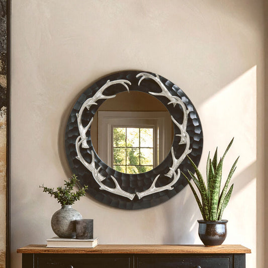Stag Brown and Nickel Finish Wall Mirror | Antler